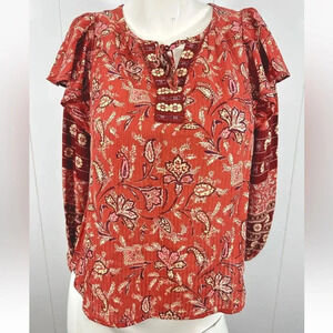 NWT Ann Taylor Loft Orange Floral Top Tunic Shirt Peasant Boho Size XS P…